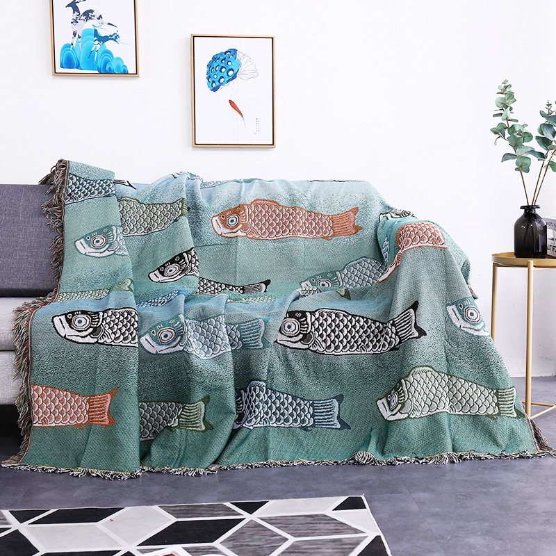 Koi Fish Jacquard Woven Throw  - огляд і ціна Boho Throw Blanket Fringe