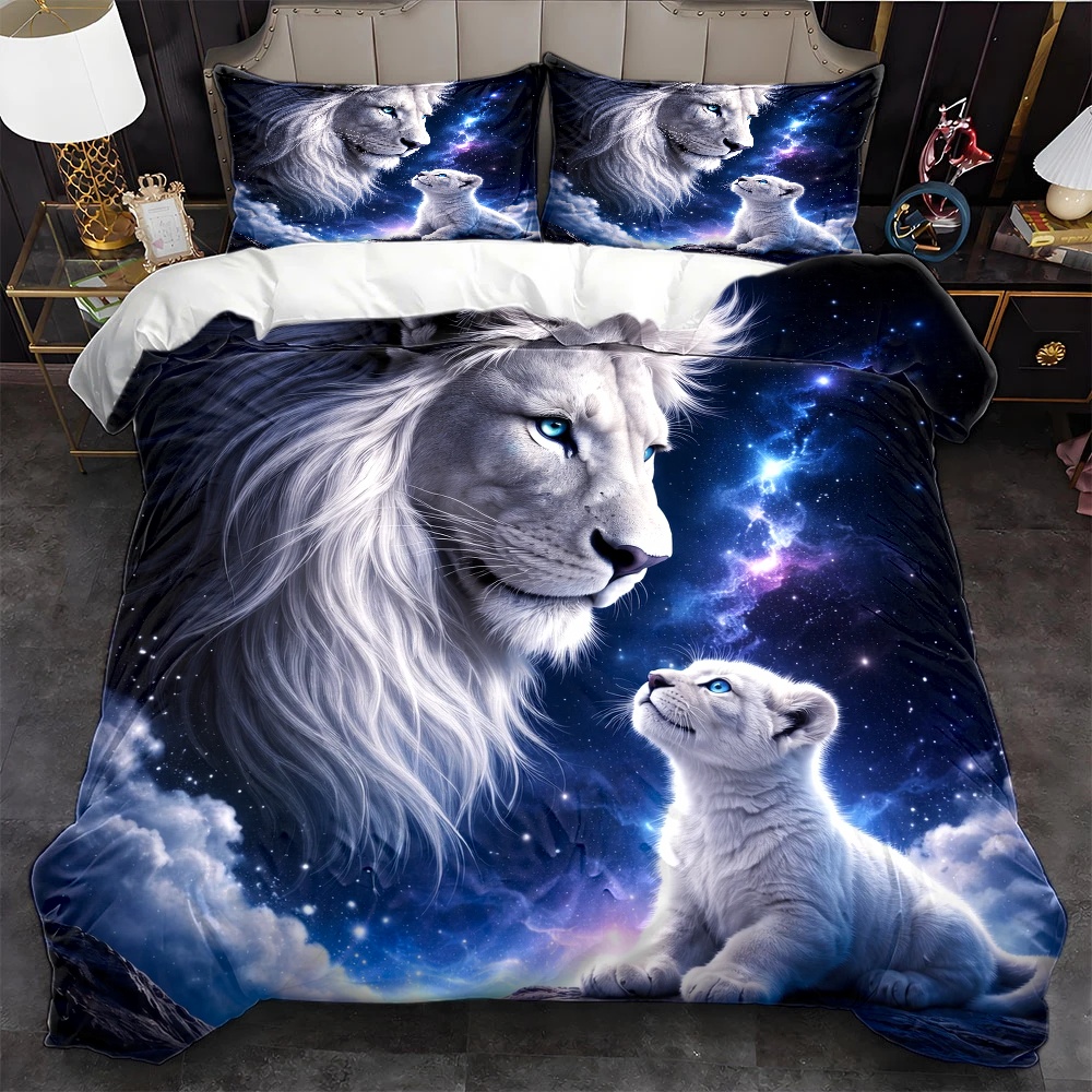 3Pc Starry Sky Lion Parent-Chi - огляд і ціна Duvet Cover Sets With Zipper