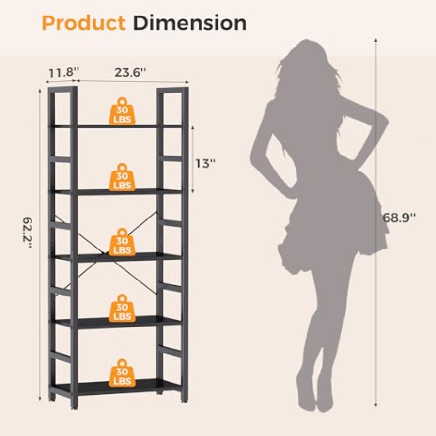 5-Tier Bookshelf, Modern Tall  - огляд і ціна Storage & Organization
