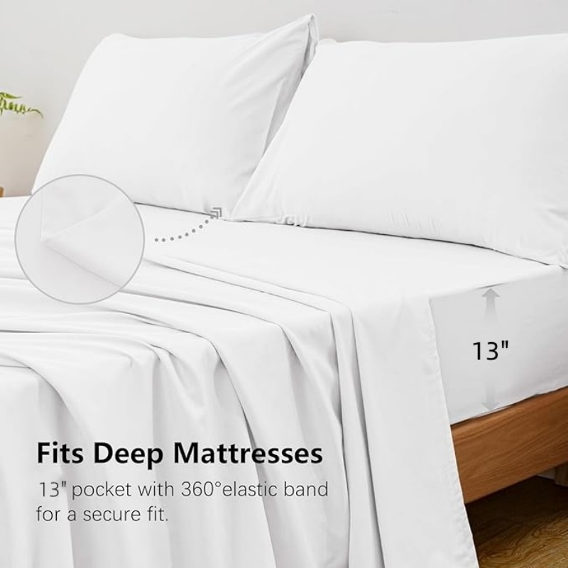 4Pcs King Size Bed Sheet Set 1 - огляд і ціна Fitted Bed Sheets Deep Pocket