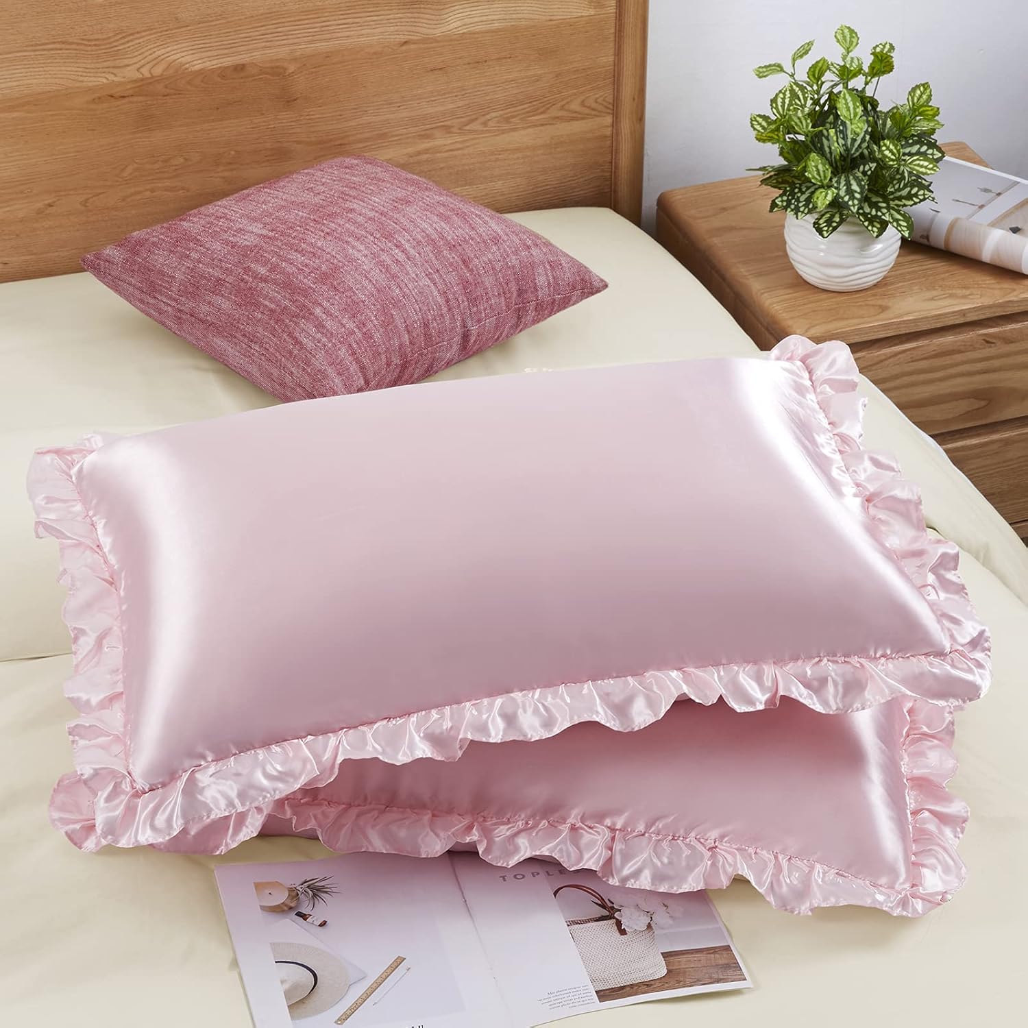 2Pcs Satin Ruffled Pillow Case - огляд і ціна Satin Silk Pillowcase Hair Skin