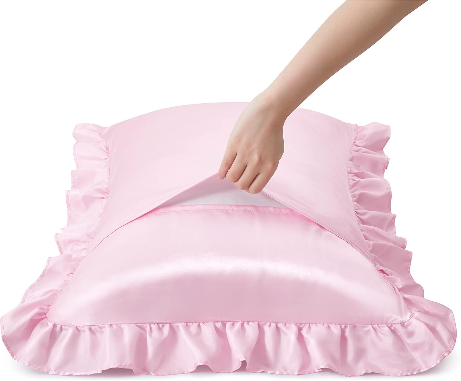 2Pcs Satin Ruffled Pillow Case - огляд і ціна Satin Silk Pillowcase Hair Skin