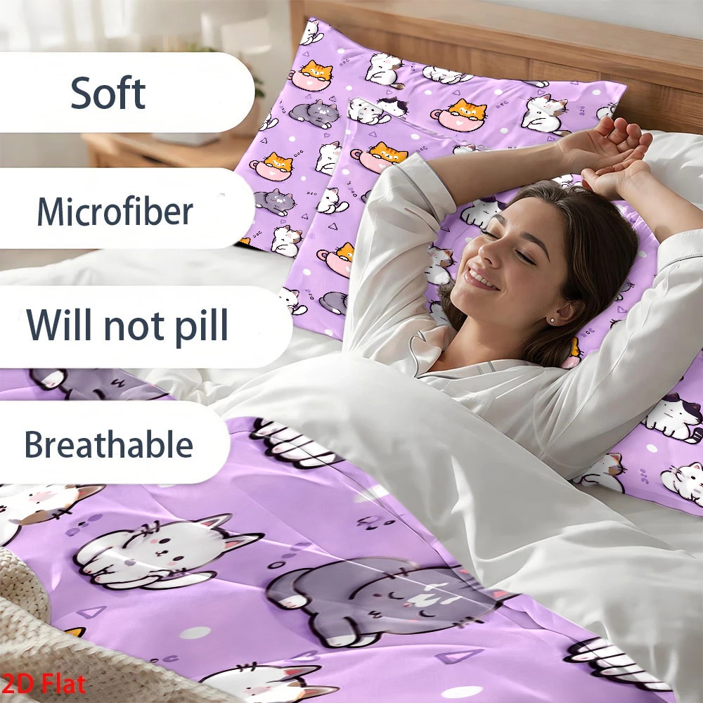3Pc Cute Cat Print Duvet Cover - огляд і ціна Duvet Cover Sets With Zipper
